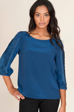 aryn k silk fringe blouse