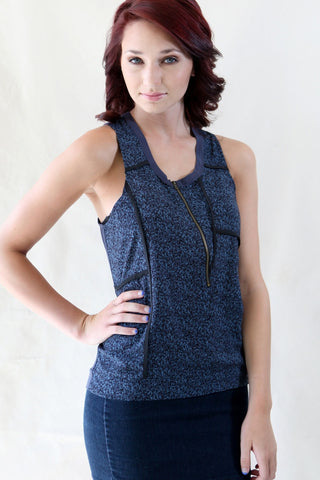 line + dot asymmetric zipper tank
