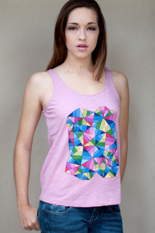 r.p.s addict pink graphic tank with back detail