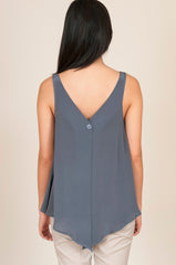 hy + dot sleeveless silk blouse in steel