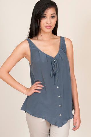 hy + dot sleeveless silk blouse in steel