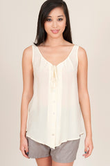 hy + dot sleeveless silk blouse in cream