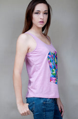 r.p.s addict pink graphic tank with back detail