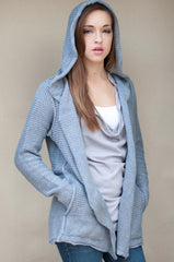 olive + oak hooded sweater cardigan in gray